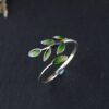 s925 sterling silver olive branch shape adjustable ring, oxidized silver open ring