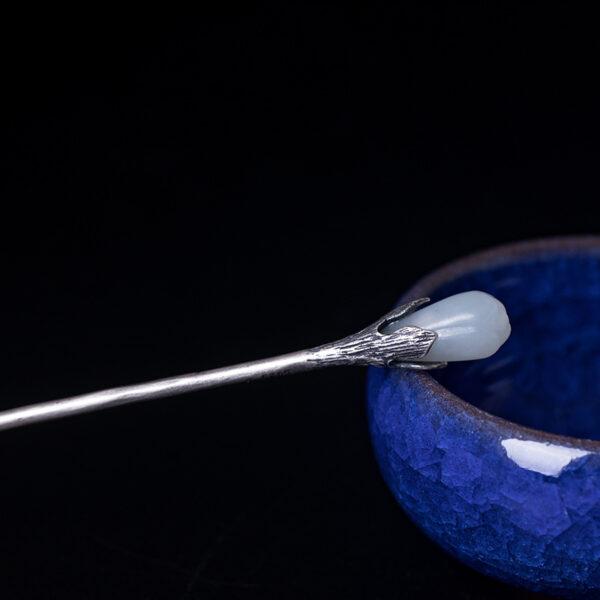 s925 sterling silver magnolia shape hairpin, nice nephrite flower hair stick - Image 2