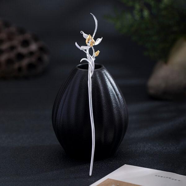 s925 sterling silver orchid flower shape hairpin, nice flower hair stick