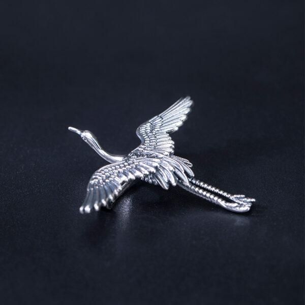 s925 sterling silver flying crane shape brooch, nice silver crane pin