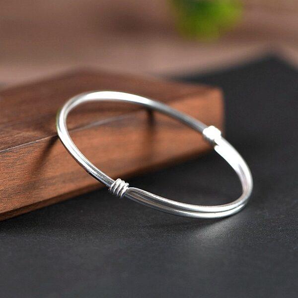 s999 fine silver simple bangle bracelet, oxidized silver push and pull bracelet