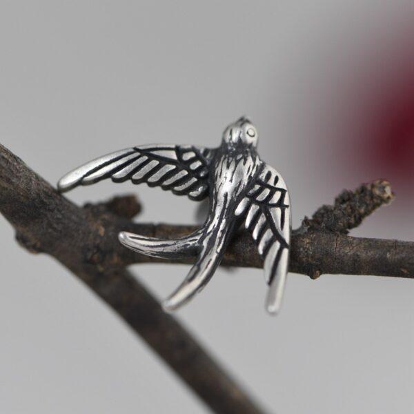 s925 sterling silver swallow shape stud earrings, a pair oxidized silver bird stud earrings - Image 2