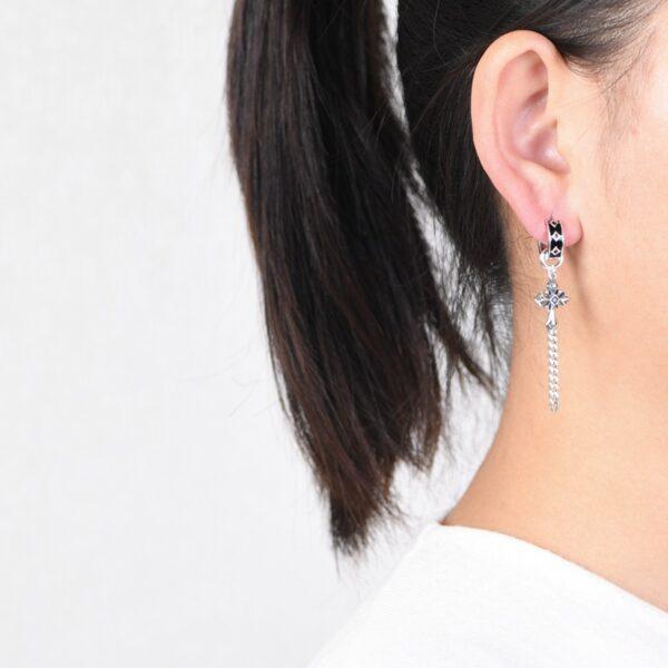 s925 sterling silver cross shape hoop earrings, a pair oxidized silver tassel earrings - Image 2