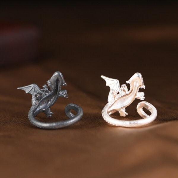 s925 sterling silver lizard shape adjustable ring, oxidized silver open ring - Image 2
