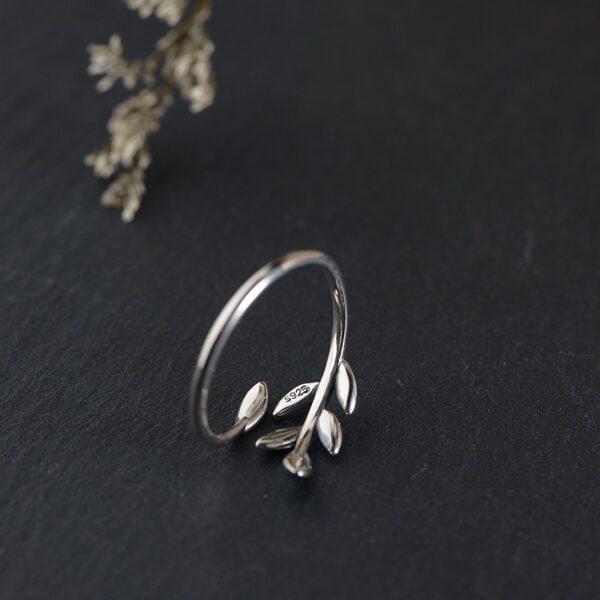 s925 sterling silver olive branch shape adjustable ring, enamel silver open ring - Image 2