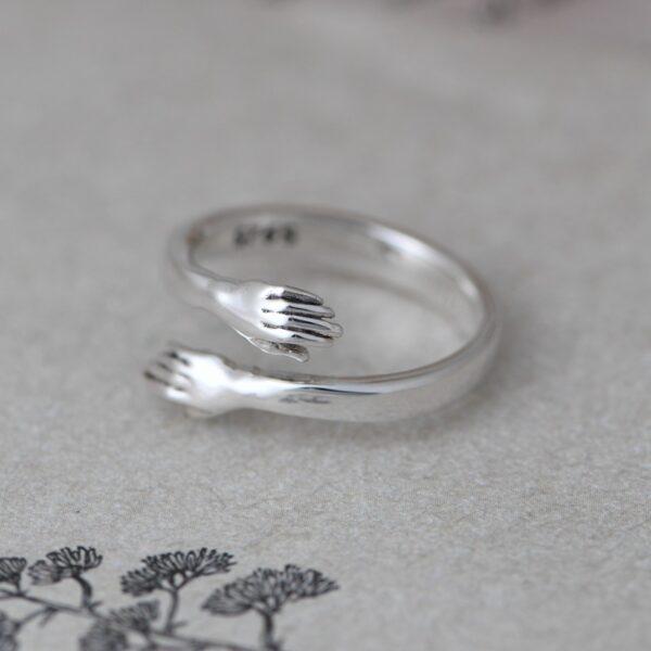 s925 sterling silver hands shape adjustable ring, simple silver open ring - Image 2