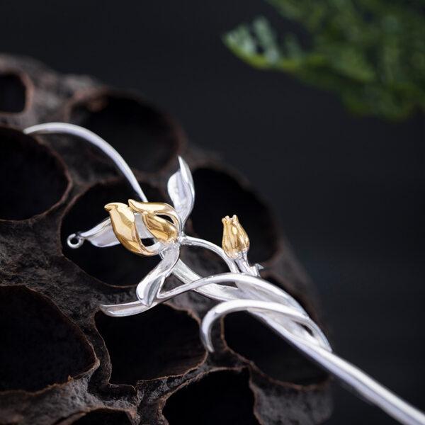 s925 sterling silver orchid flower shape hairpin, nice flower hair stick - Image 2