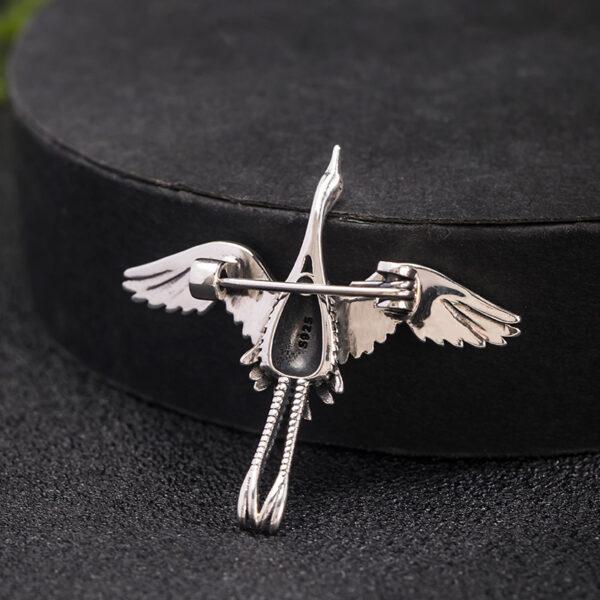 s925 sterling silver flying crane shape brooch, nice silver crane pin - Image 2