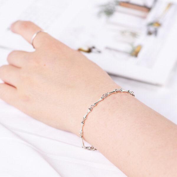 s925 sterling silver bone shape chain bracelet, oxidized silver chain bracelet - Image 2