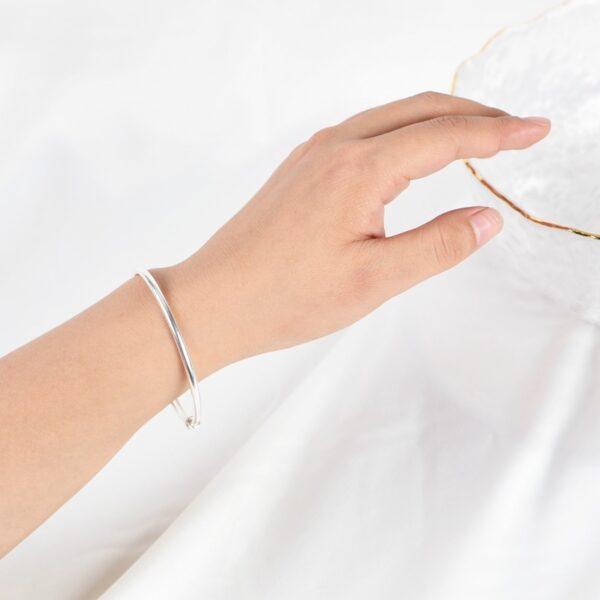 s999 fine silver simple bangle bracelet, oxidized silver push and pull bracelet - Image 2