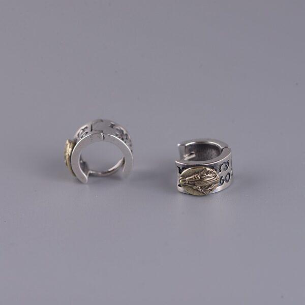 s925 sterling silver Jesus shape hoop earrings, a pair oxidized silver hoop earrings - Image 2