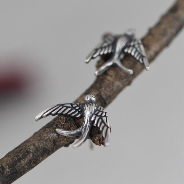 s925 sterling silver swallow shape stud earrings, a pair oxidized silver bird stud earrings - Image 3