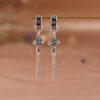 s925 sterling silver cross shape hoop earrings, a pair oxidized silver tassel earrings