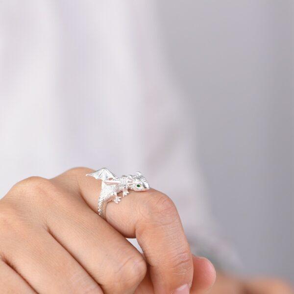 s925 sterling silver lizard shape adjustable ring, oxidized silver open ring - Image 3