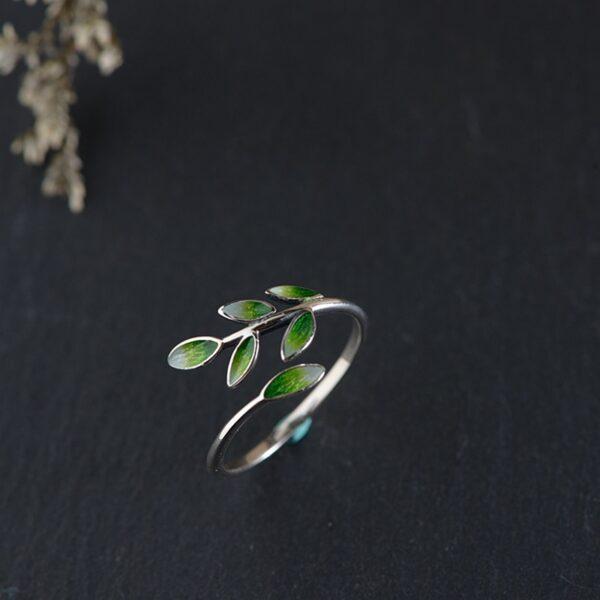 s925 sterling silver olive branch shape adjustable ring, enamel silver open ring - Image 3