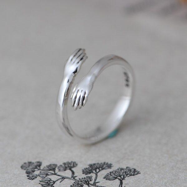 s925 sterling silver hands shape adjustable ring, simple silver open ring - Image 3