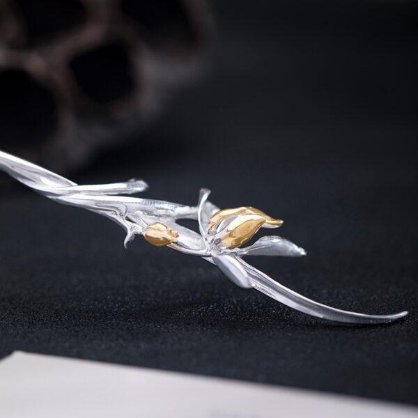 s925 sterling silver orchid flower shape hairpin, nice flower hair stick - Image 3
