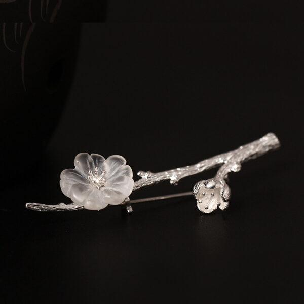 s925 sterling silver plum flower shape brooch, nice clear quartz flower pin - Image 3