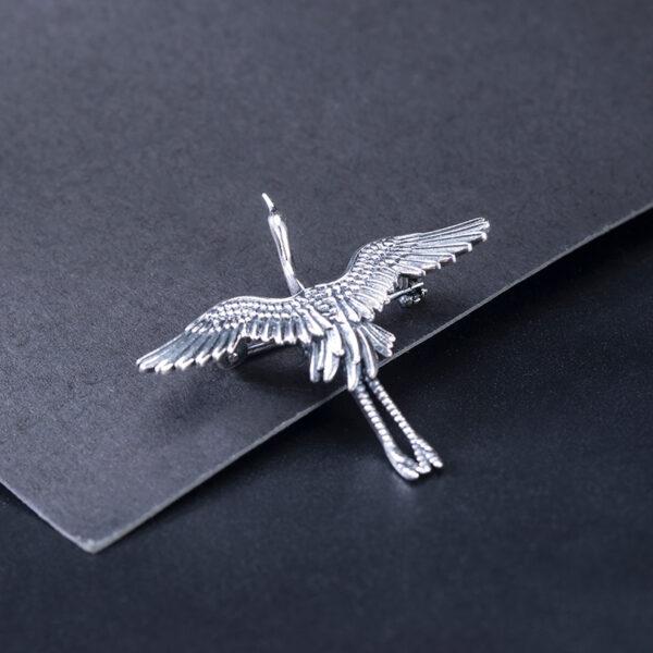 s925 sterling silver flying crane shape brooch, nice silver crane pin - Image 3