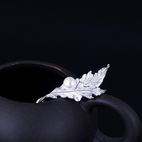 s925 sterling silver leaf shape brooch, nice pearl pin - Image 3