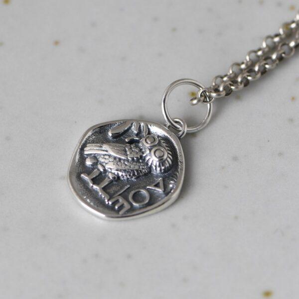 s925 sterling silver owl pendant, small silver bird charm - Image 3