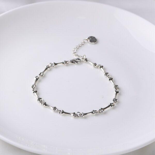 s925 sterling silver bone shape chain bracelet, oxidized silver chain bracelet - Image 3