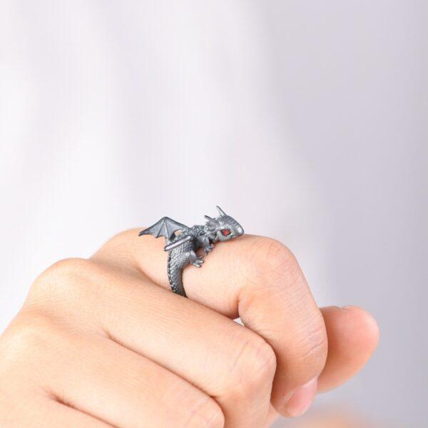 s925 sterling silver lizard shape adjustable ring, oxidized silver open ring - Image 4