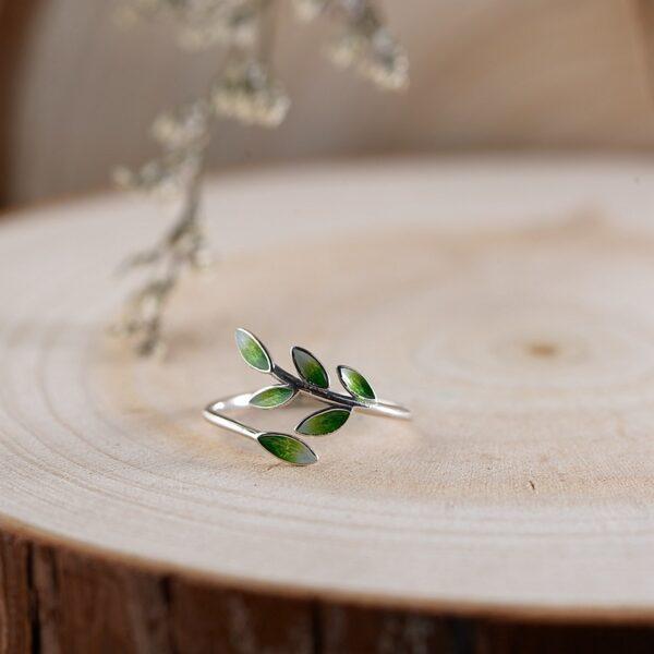 s925 sterling silver olive branch shape adjustable ring, enamel silver open ring - Image 4