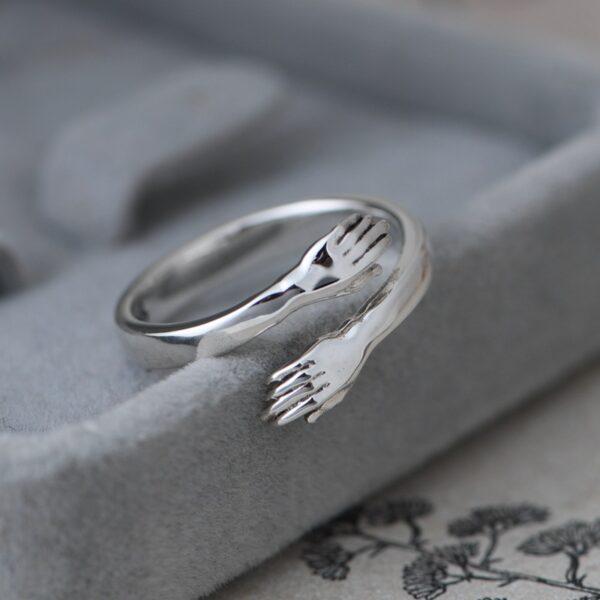 s925 sterling silver hands shape adjustable ring, simple silver open ring - Image 4