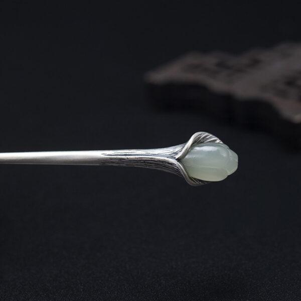 s925 sterling silver magnolia shape hairpin, nice nephrite flower hair stick - Image 4