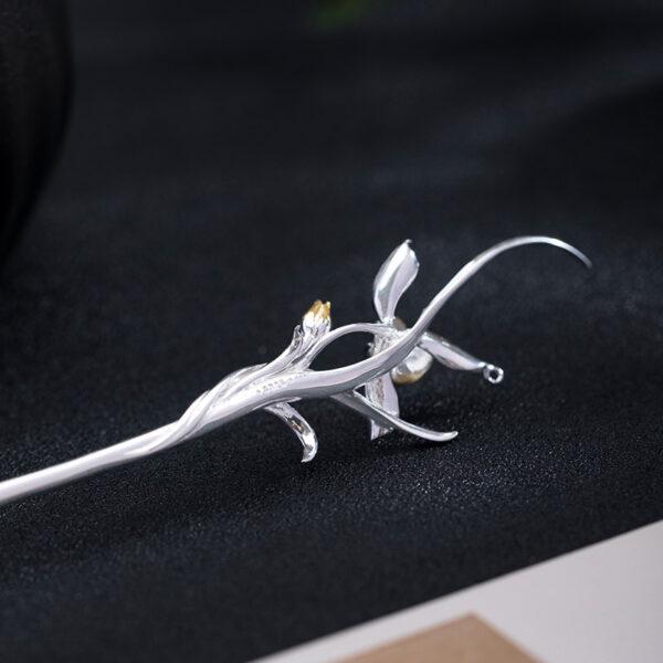 s925 sterling silver orchid flower shape hairpin, nice flower hair stick - Image 4