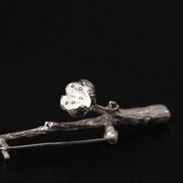 s925 sterling silver plum flower shape brooch, nice clear quartz flower pin - Image 4