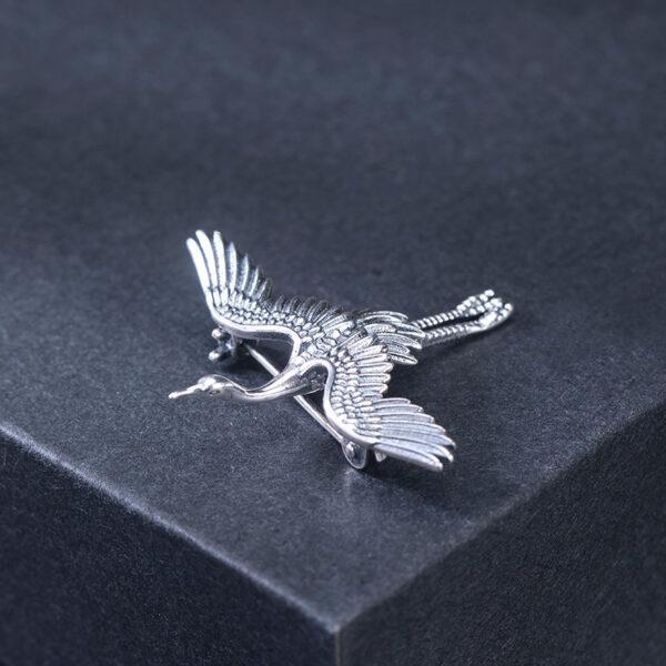 s925 sterling silver flying crane shape brooch, nice silver crane pin - Image 4