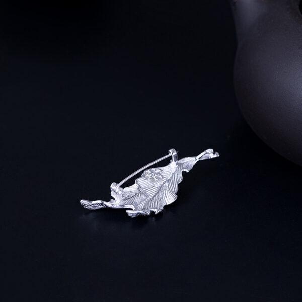 s925 sterling silver leaf shape brooch, nice pearl pin - Image 4