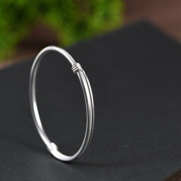 s999 fine silver simple bangle bracelet, oxidized silver push and pull bracelet - Image 4