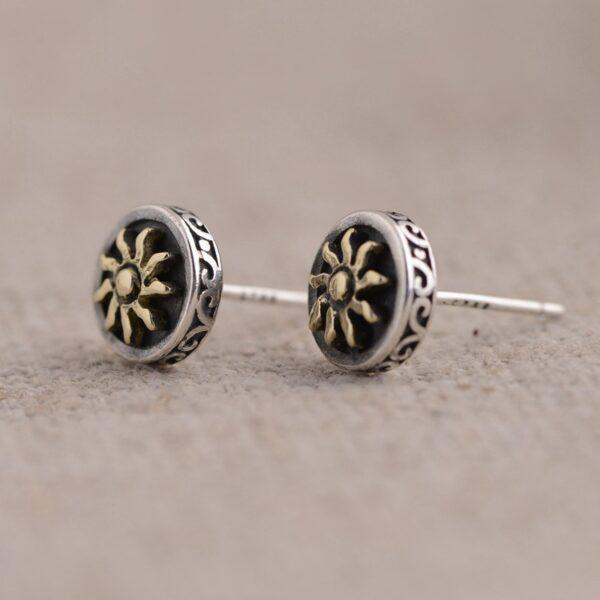 s925 sterling silver sun shape stud earrings, a pair oxidized silver stud earrings - Image 5