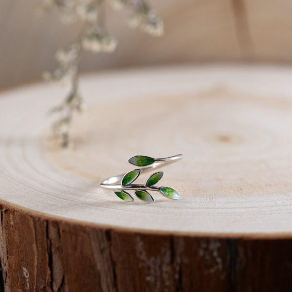 s925 sterling silver olive branch shape adjustable ring, enamel silver open ring - Image 5