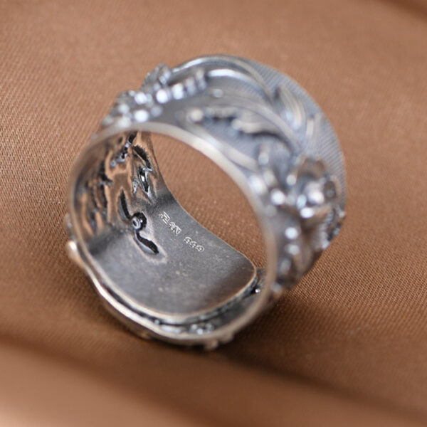 s999 fine silver peony flower shape adjustable ring, oxidized silver flower open ring - Image 5