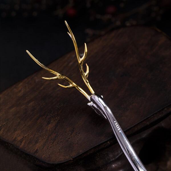 s925 sterling silver deer shape hairpin, nice silver deer hair stick - Image 5