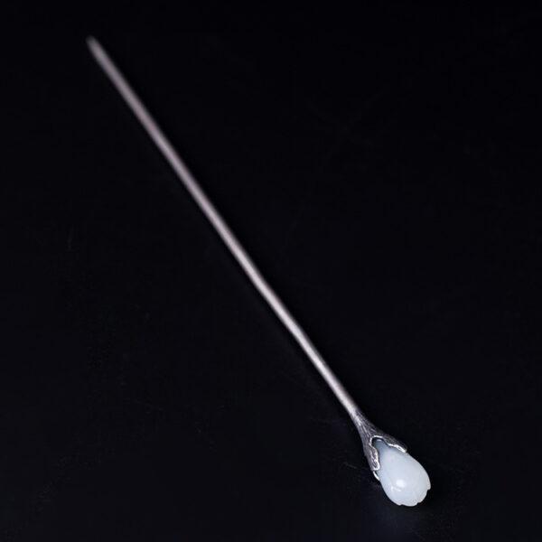 s925 sterling silver magnolia shape hairpin, nice nephrite flower hair stick - Image 5