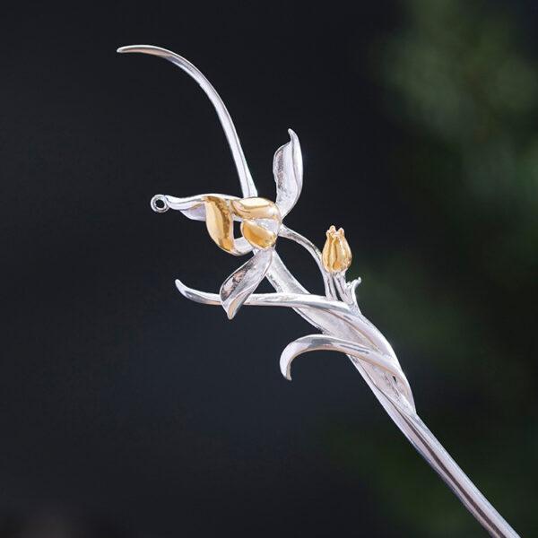 s925 sterling silver orchid flower shape hairpin, nice flower hair stick - Image 5