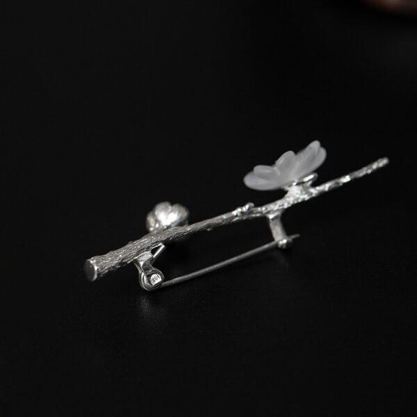 s925 sterling silver plum flower shape brooch, nice clear quartz flower pin - Image 5