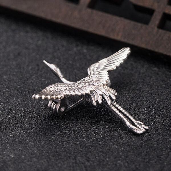 s925 sterling silver flying crane shape brooch, nice silver crane pin - Image 5