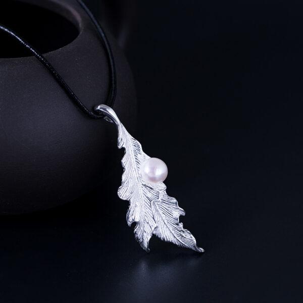s925 sterling silver leaf shape brooch, nice pearl pin - Image 5