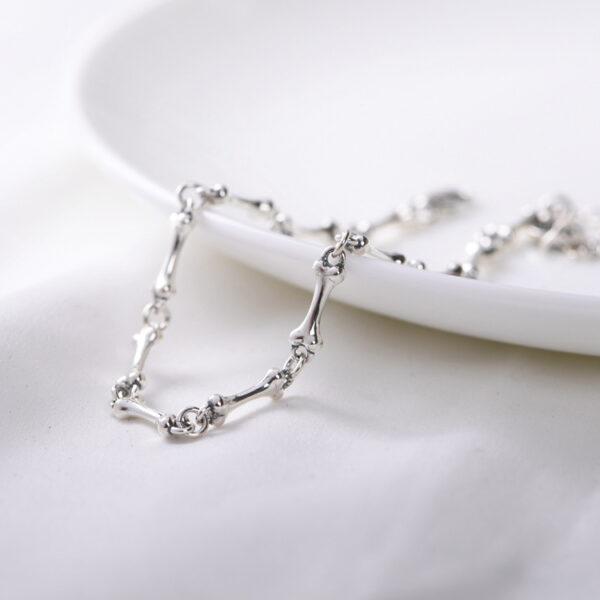 s925 sterling silver bone shape chain bracelet, oxidized silver chain bracelet - Image 5
