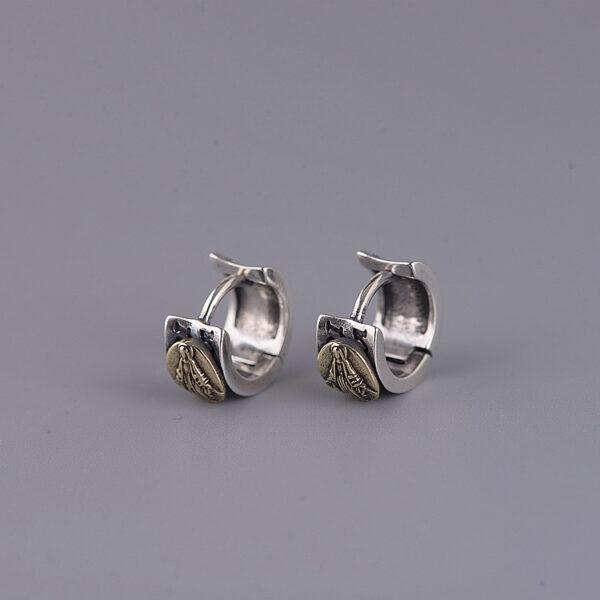 s925 sterling silver Jesus shape hoop earrings, a pair oxidized silver hoop earrings - Image 5