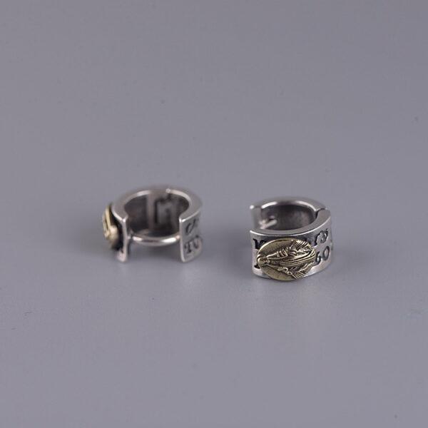 s925 sterling silver Jesus shape hoop earrings, a pair oxidized silver hoop earrings - Image 6