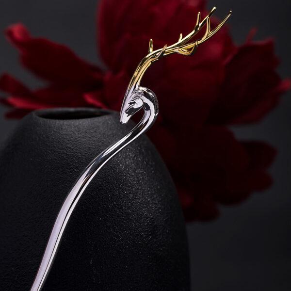 s925 sterling silver deer shape hairpin, nice silver deer hair stick - Image 6