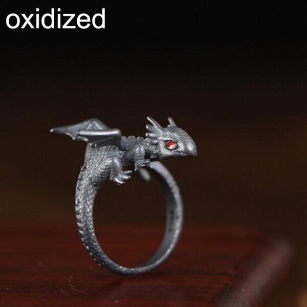 s925 sterling silver lizard shape adjustable ring, oxidized silver open ring - Image 5