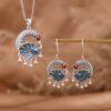 phoenix pendant, phoenix earrings, enamel pendant, oxidized s925 sterling silver pendant